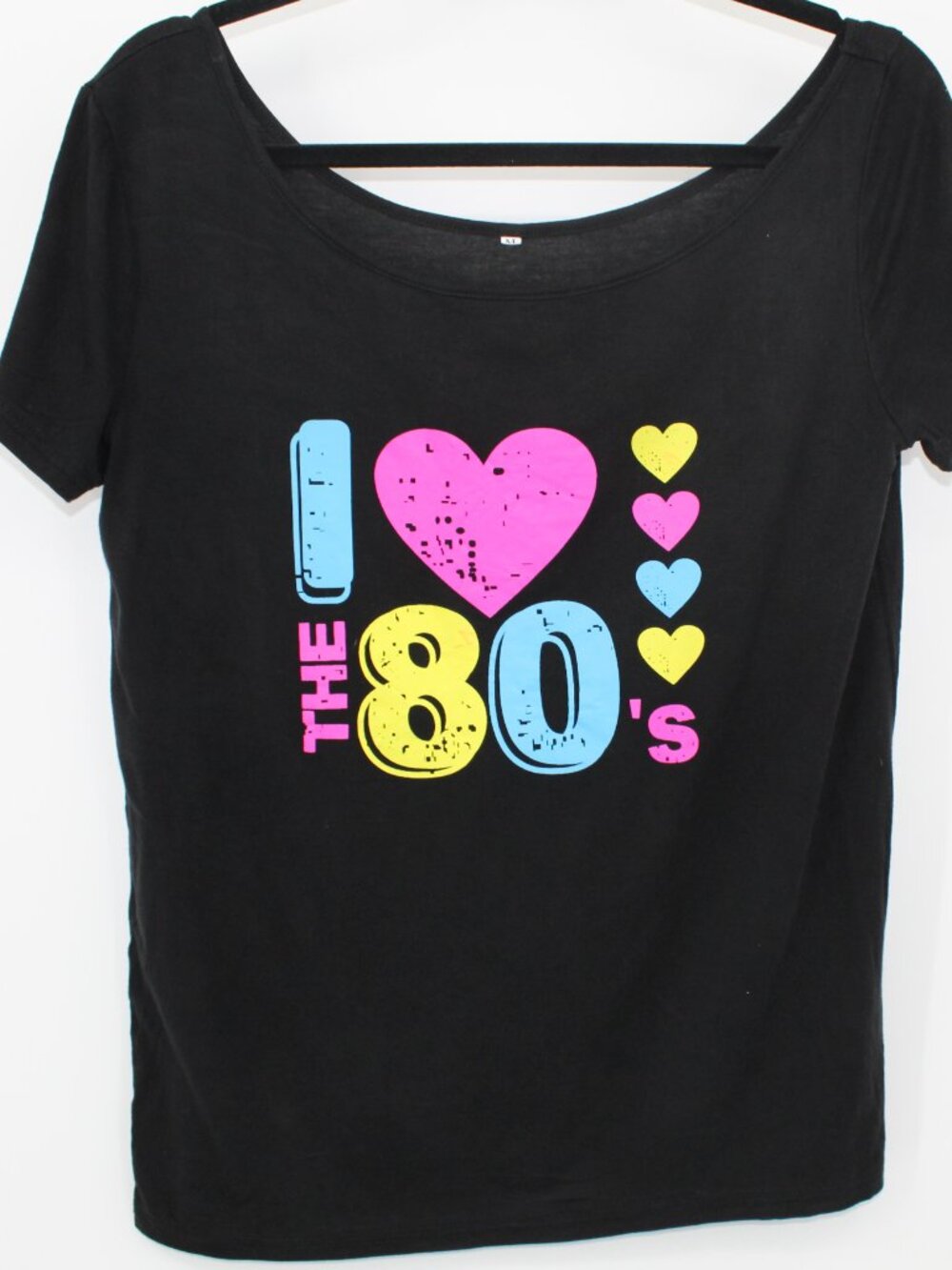 I LOVE THE 80s T-Shirt Black Colorful Graphics Short Sleeves Retro 1980s Sz Med - Picture 2 of 2